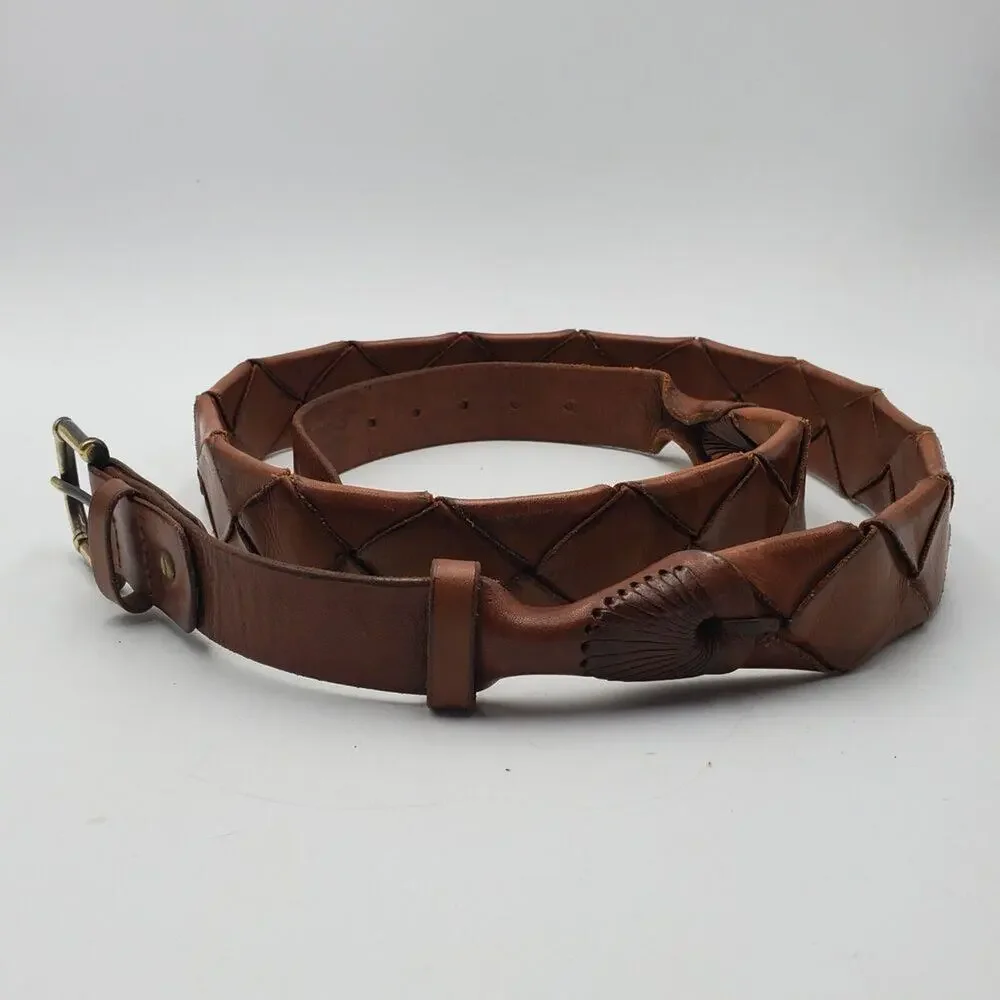 Vintage Woven Leather Belt Brown Adjustable‎ La Franch'e Paris Western European